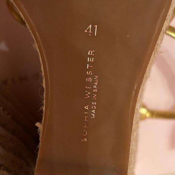 NWB Sophia Webster Alina Gold Espadrille Open Wedge Platform Heel Shoes Crystal - Picture 9 of 10